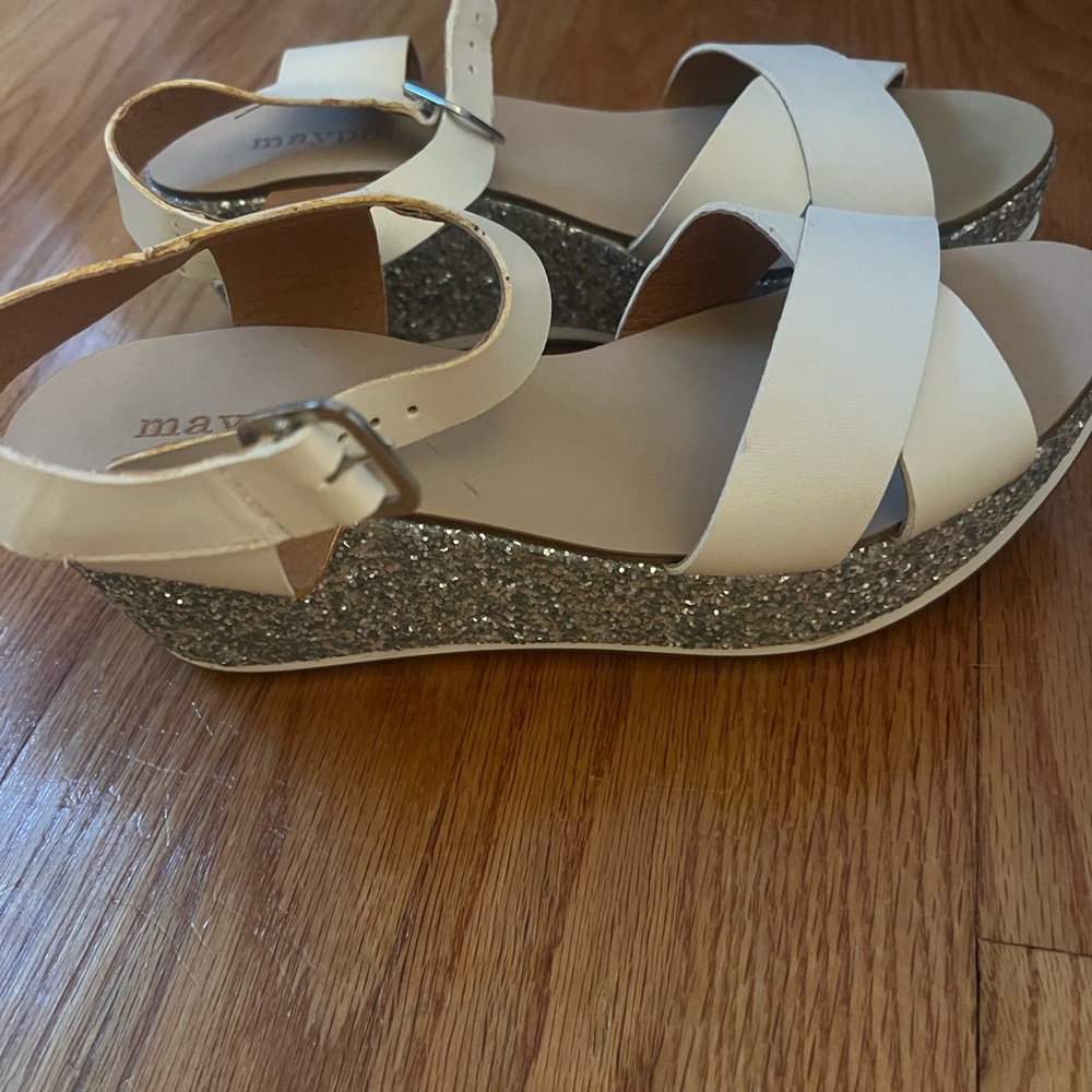 Elegant Cream Sandals with Glitter Wedge